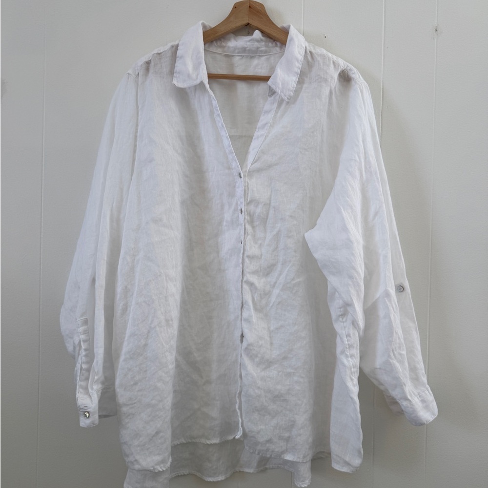White 100% Linen Button Down